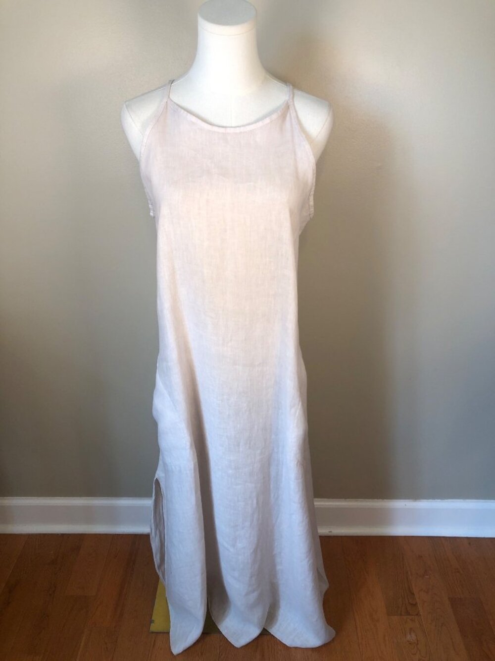 Laura Bianchi Made in Italy 100% Linen Tan Tank Maxi Dress Beach Coastal Sz S